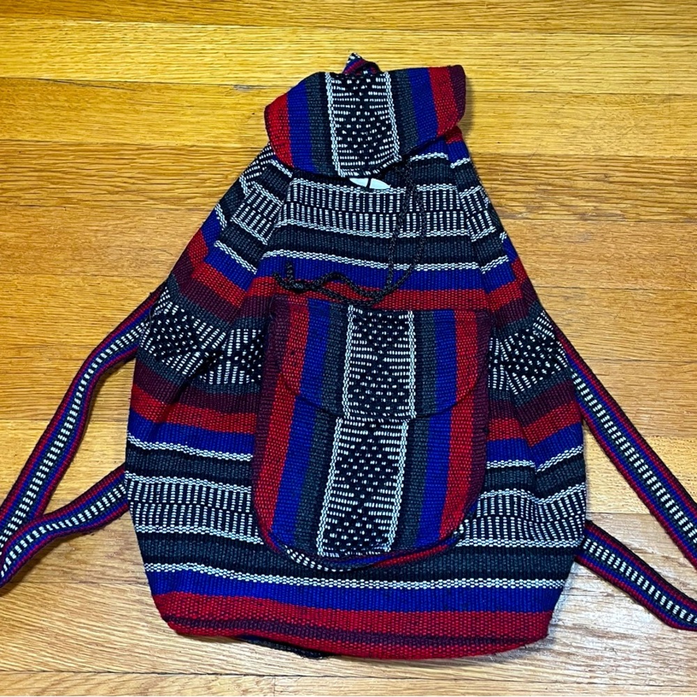 MEXICAN "USA" RED, WHITE AND BLUE BACKPACK LILLO BOHO WOVEN BAJA BAG